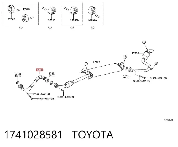 Глушник, передня частина 1741028581 Toyota