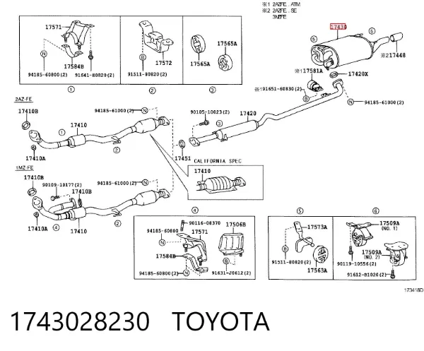 Глушник, задня частина 1743028230 Toyota