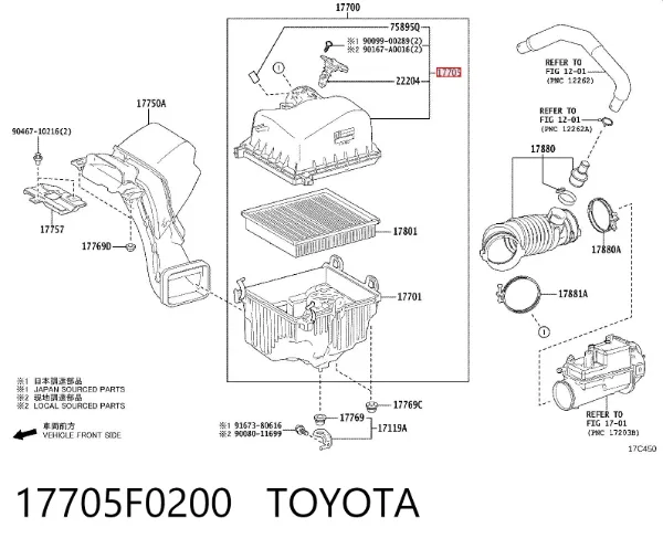Корпус повітряного фільтра, верхня частина 17705F0200 Toyota