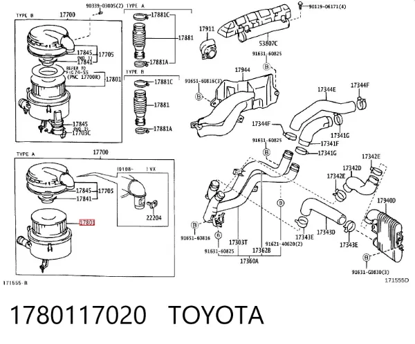 Повітряний фільтр 1780117020 Toyota