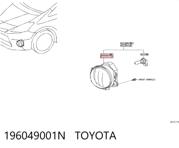 Фара протитуманна, права 196049001N Toyota