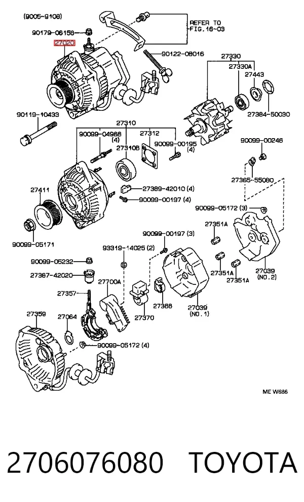 Генератор 2706076080 Toyota