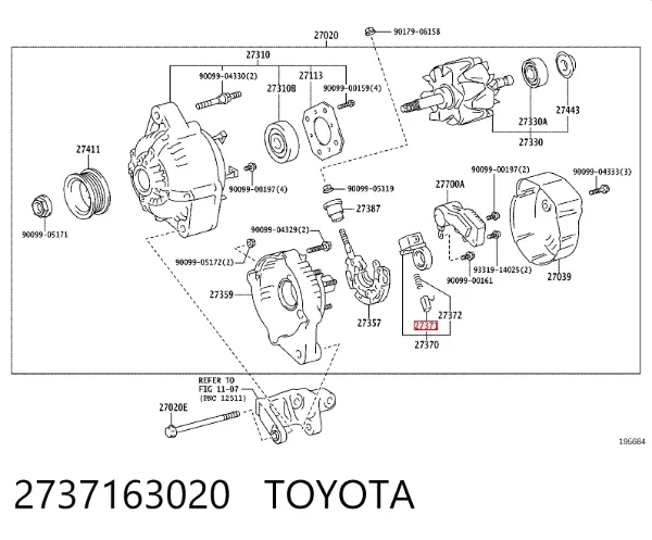 Щітки генератора 2737163020 Toyota