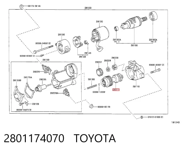 Бендикс стартера 2801174070 Toyota
