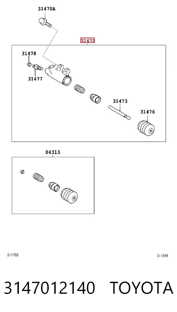 Робочий циліндр зчеплення 3147012140 Toyota