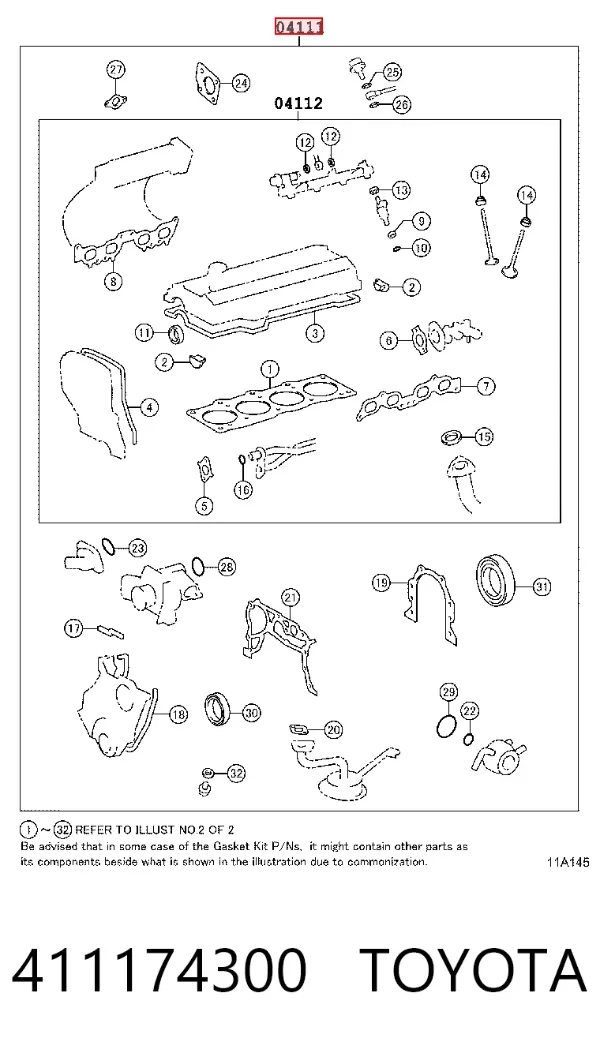 Комплект прокладок 411174300 Toyota