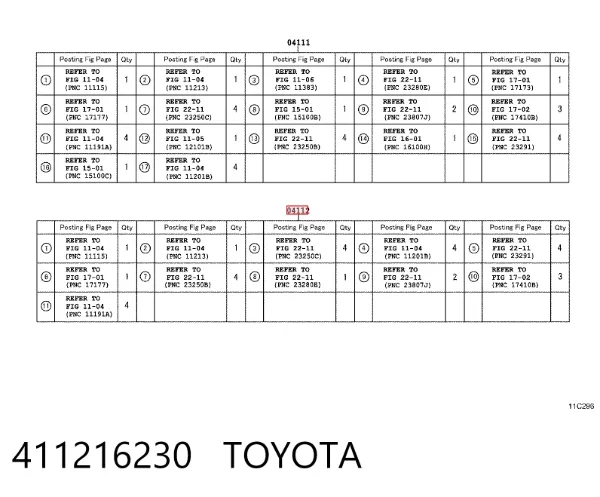 Комплект прокладок двигуна, верхній 411216230 Toyota