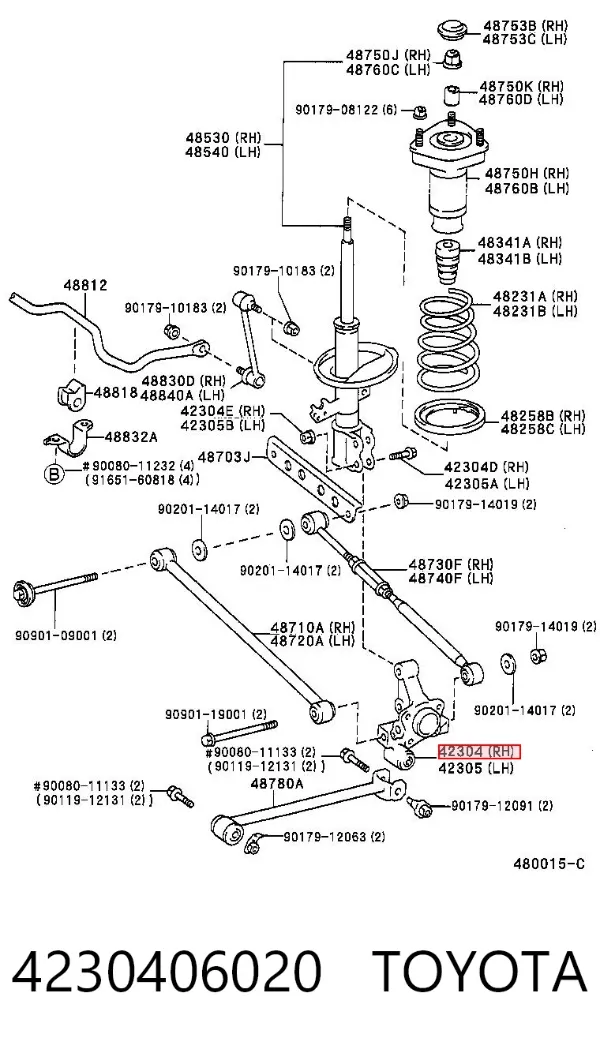 Цапфа - поворотний кулак задній, правий 4230406020 Toyota