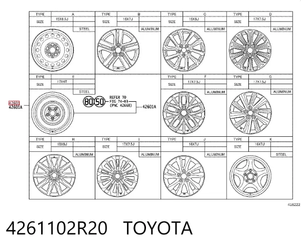 Диски колісні литі (легкосплавні, титанові) 4261102R20 Toyota