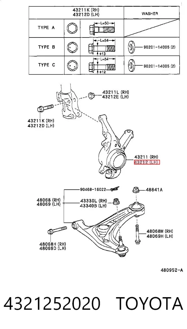 Цапфа - поворотний кулак передній, лівий 4321252020 Toyota
