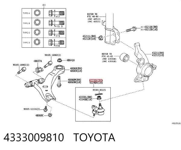 Кульова опора, нижня, права 4333009810 Toyota
