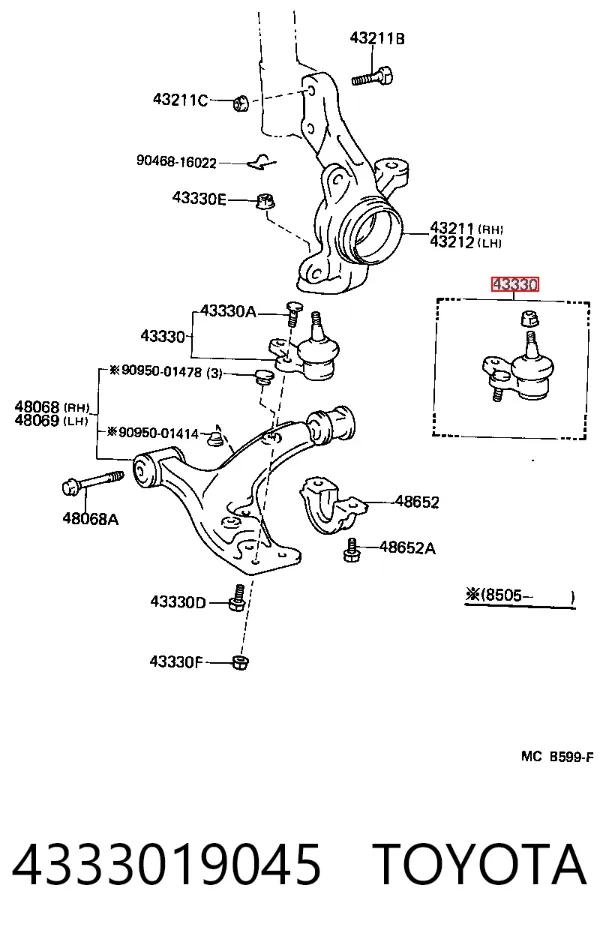 Кульова опора, нижня 4333019045 Toyota