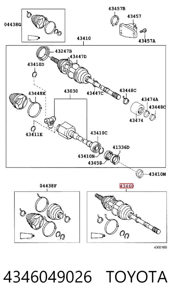 ШРКШ зовнішній передній, правий 4346049026 Toyota