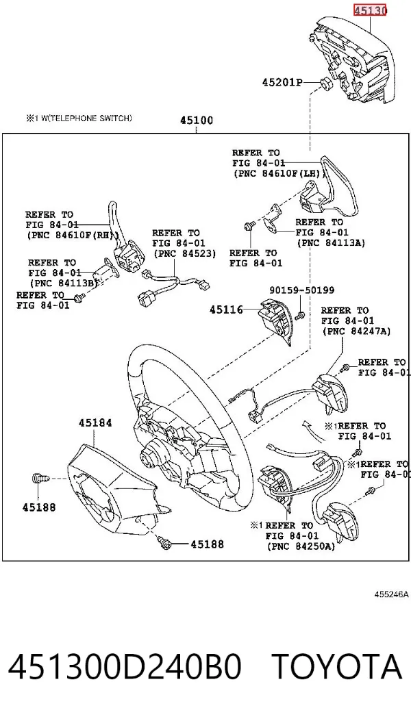 Подушка безпеки, водійська, AIRBAG 451300D240B0 Toyota