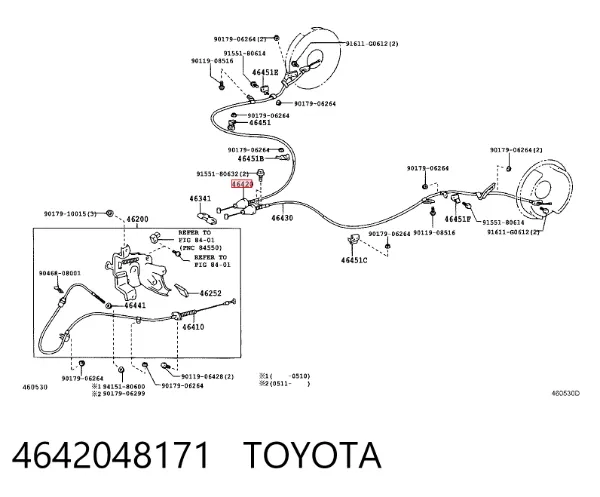 Трос ручного гальма задній, правий 4642048171 Toyota