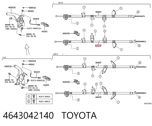 Трос ручного гальма задній, лівий 4643042140 Toyota