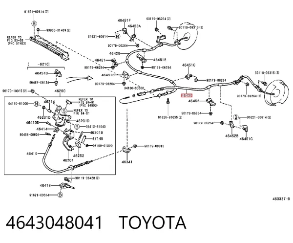 Трос ручного гальма задній, лівий 4643048041 Toyota