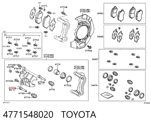 Направляюча супорту переднього, верхня 4771548020 Toyota