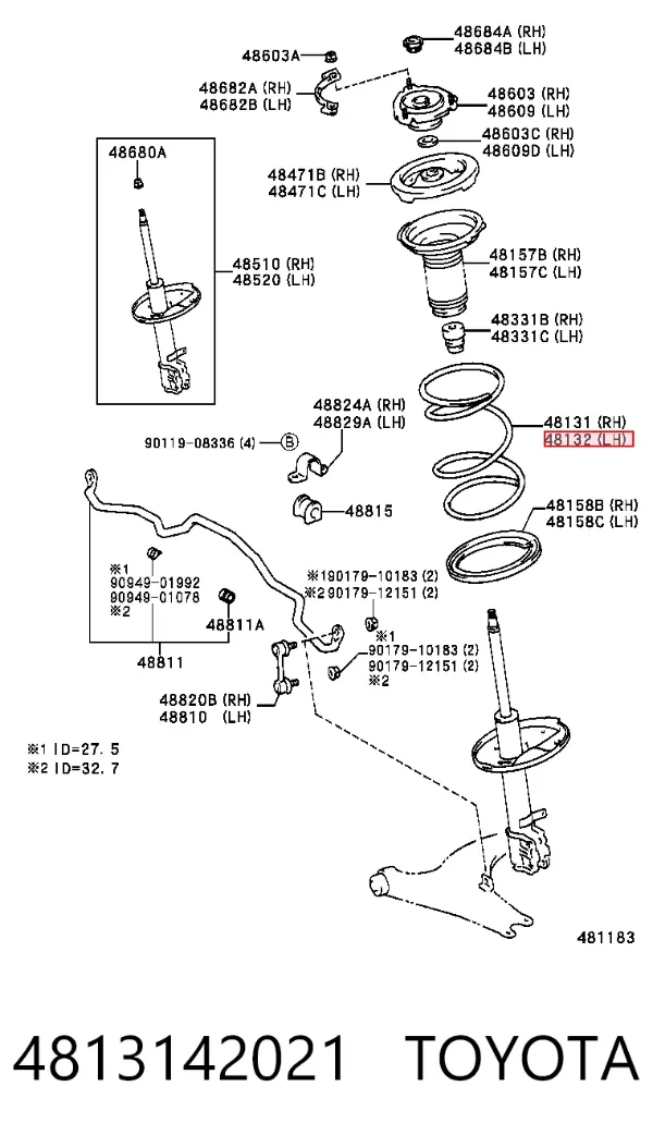 Пружина передня 4813142021 Toyota