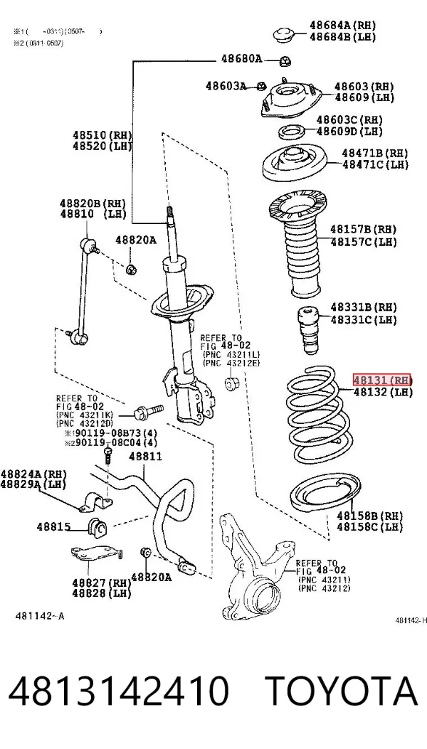 Пружина передня, ліва 4813142410 Toyota