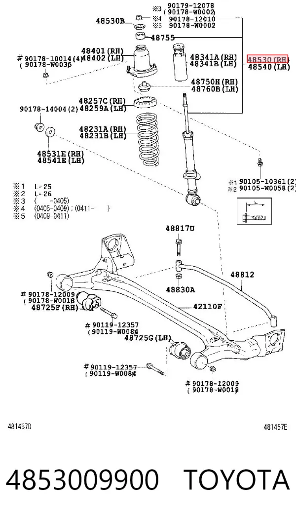 Амортизатор задній, лівий 4853009900 Toyota