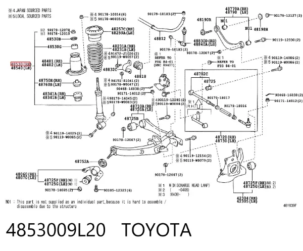 Амортизатор задній, правий 4853009L20 Toyota