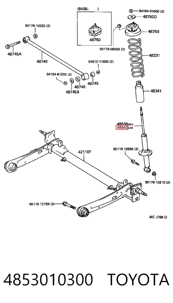 Амортизатор задній, правий 4853010300 Toyota