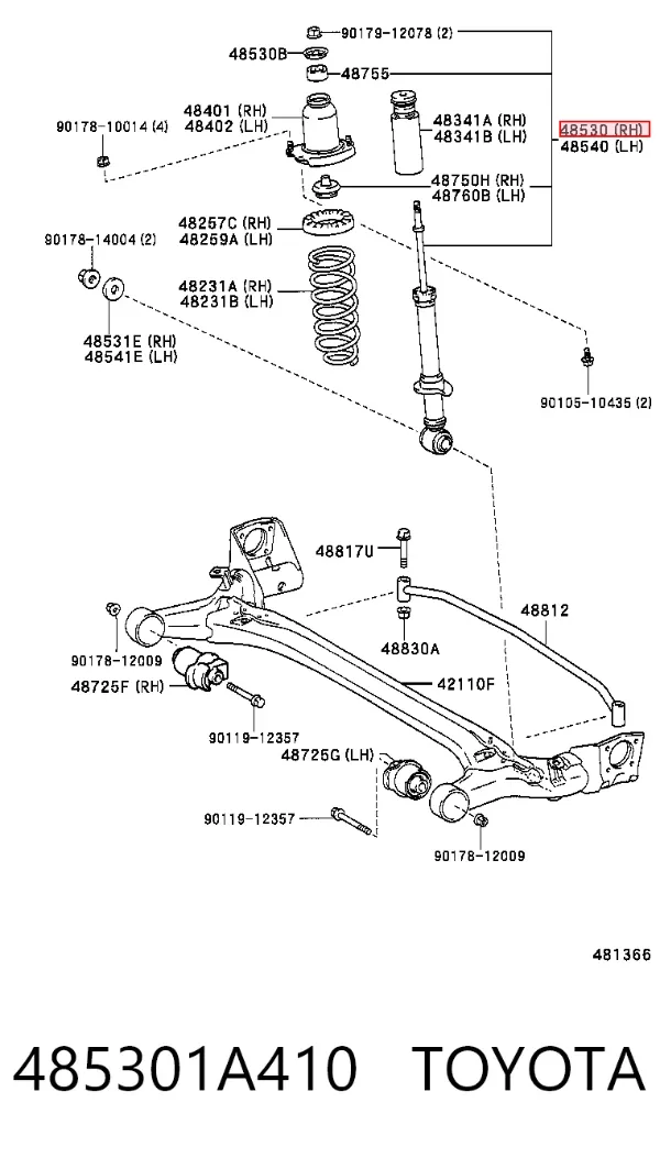 Амортизатор задній, правий 485301A410 Toyota