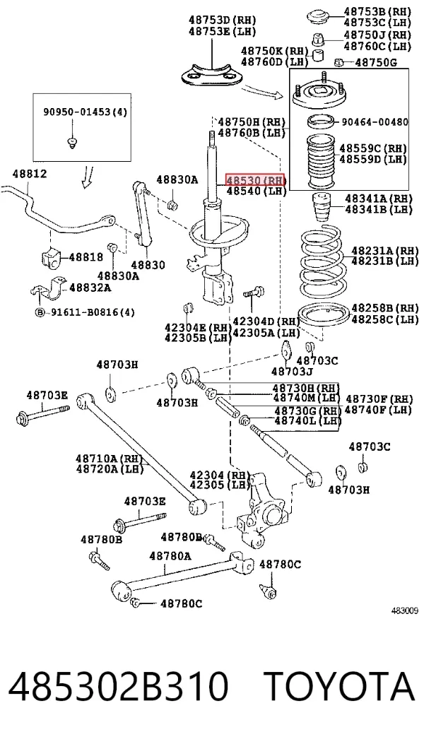 Амортизатор задній, правий 485302B310 Toyota