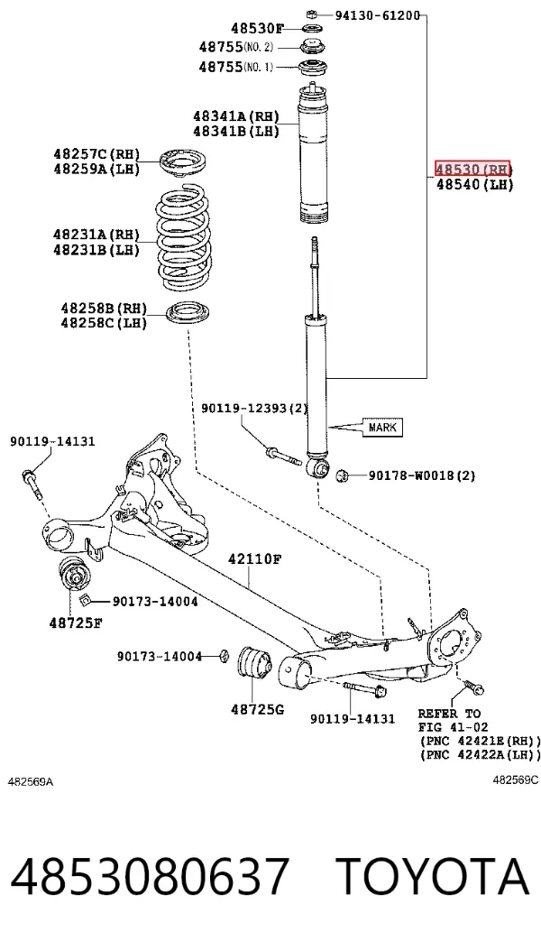Амортизатор задній, правий 4853080637 Toyota