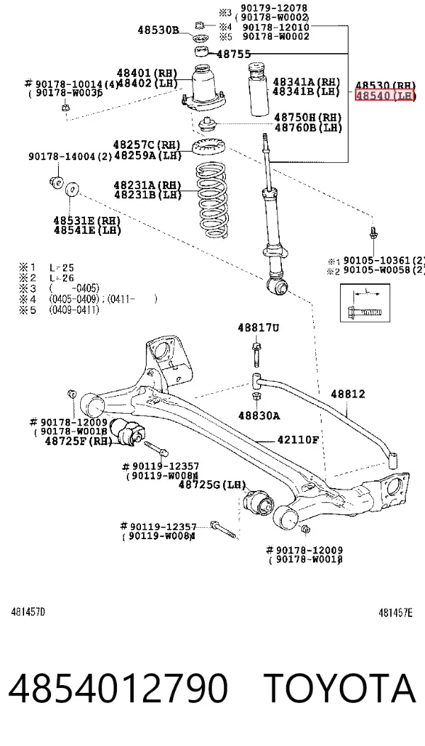 Амортизатор задній, лівий 4854012790 Toyota