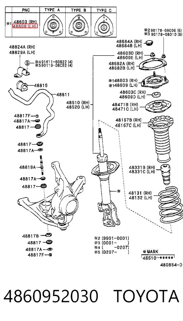 Опора амортизатора переднього 4860952030 Toyota