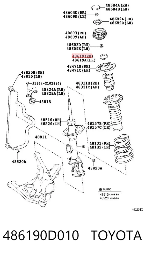 Підшипник опорний амортизатора, переднього 486190D010 Toyota