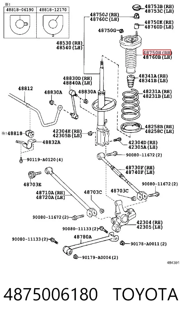 Опора амортизатора заднього, правого 4875006180 Toyota