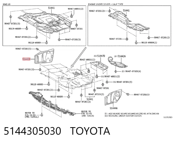 Захист двигуна, правий 5144305030 Toyota