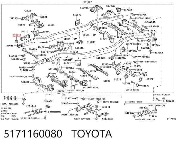 Кронштейн подушки кузова на рамі 5171160080 Toyota