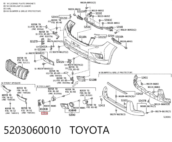 Заглушка/ решітка протитуманних фар бампера переднього, права 5203060010 Toyota