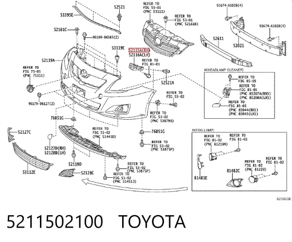 Кронштейн бампера переднього, правий 5211502100 Toyota