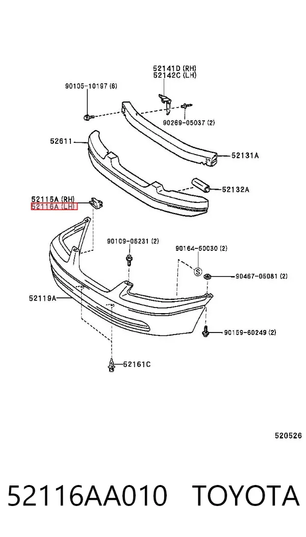 Кронштейн бампера переднього, лівий 52116AA010 Toyota
