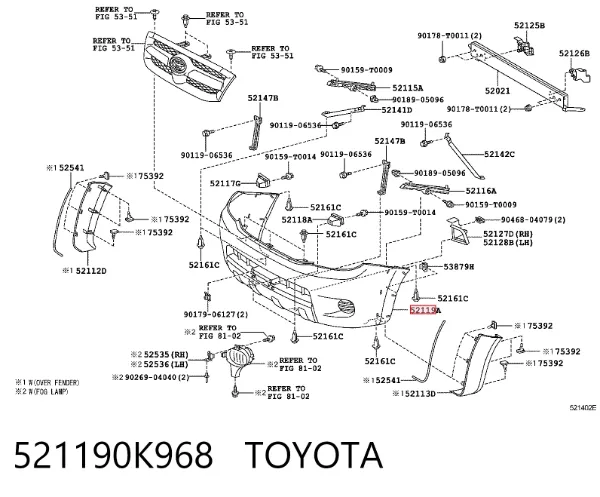 Передній бампер 521190K968 Toyota