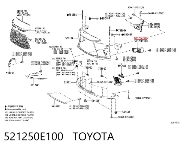 Кронштейн кріплення протитуманною фари, правої 521250E100 Toyota