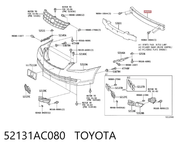 Підсилювач бампера переднього 52131AC080 Toyota