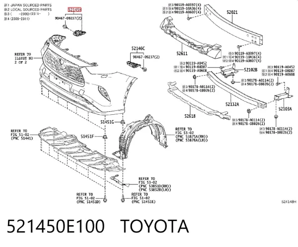 Кронштейн бампера переднього, правий 521450E100 Toyota