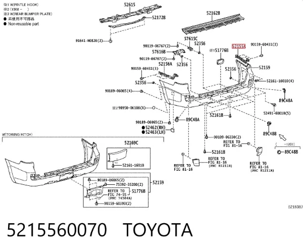 Кронштейн бампера заднього, правий 5215560070 Toyota