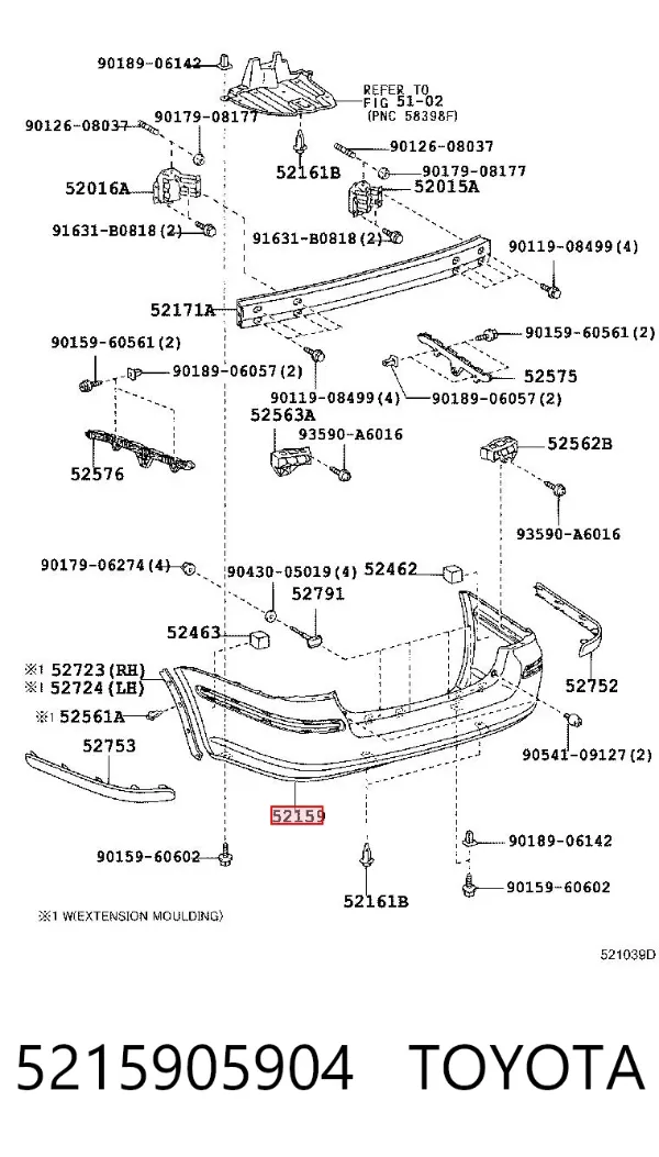 Задній бампер 5215905904 Toyota