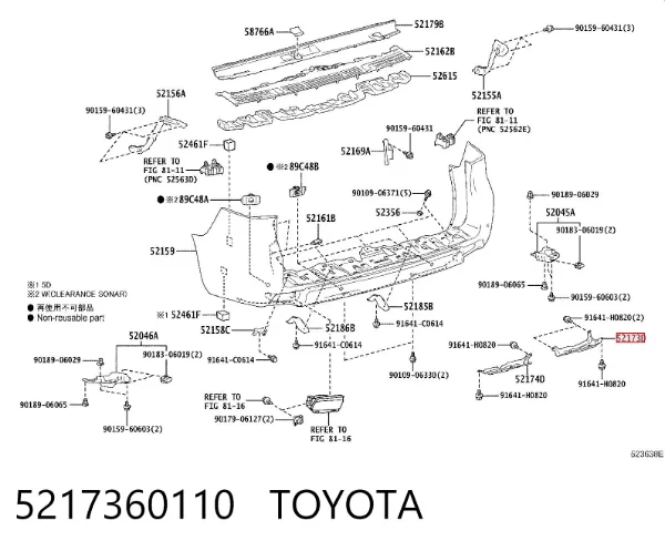 Кронштейн бампера заднього, правий 5217360110 Toyota
