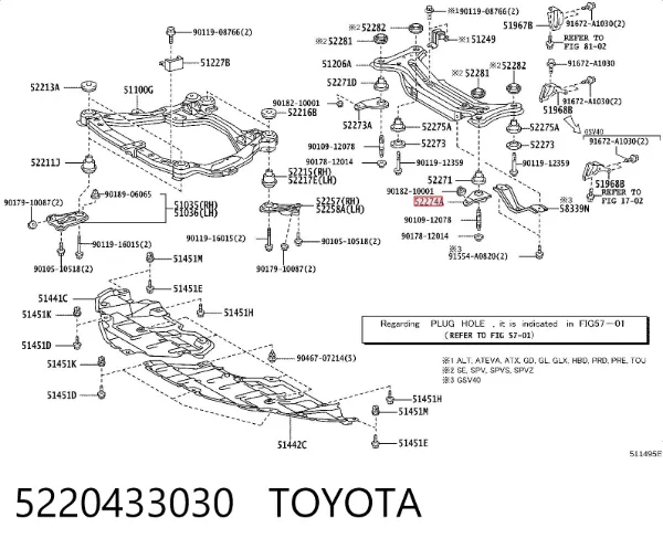 Кронштейн задньої балки 5220433030 Toyota