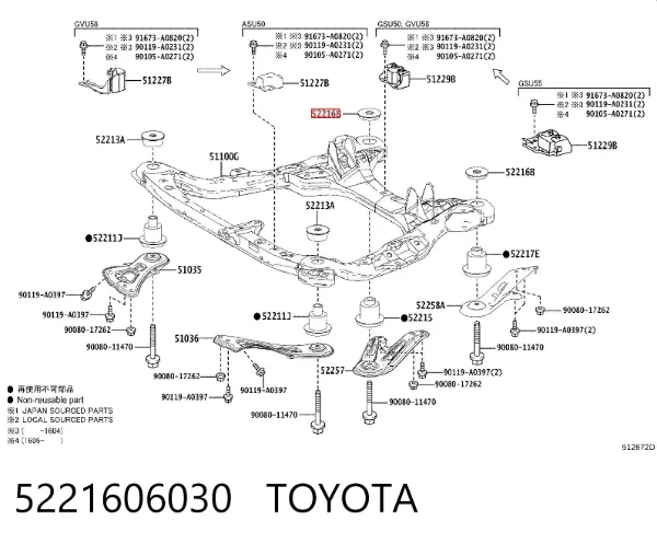 Сайлентблок передній балки/підрамника 5221606030 Toyota
