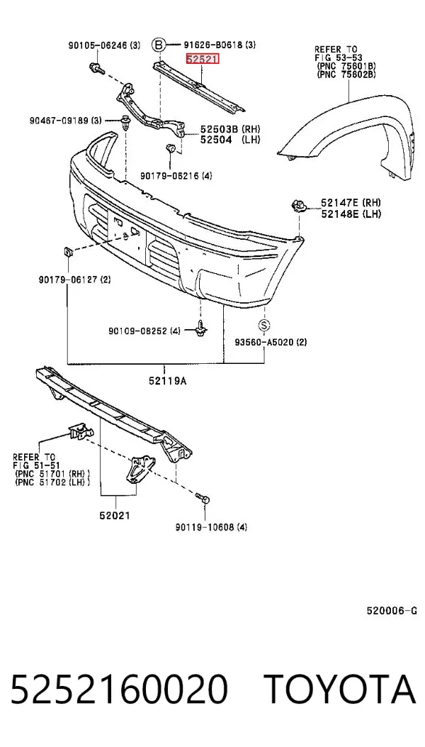 Кронштейн бампера переднього, центральний 5252160020 Toyota