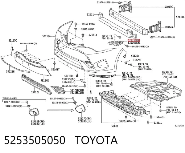Кронштейн бампера переднього, правий 5253505050 Toyota